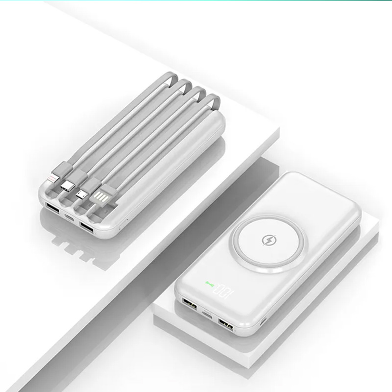 Compact Design Portable Wireless Charger Power Bank with Cable